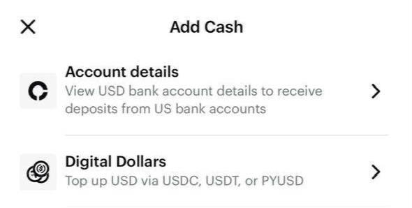 部分chipper账户恢复加密货币入金可以关注一下自己的USD账户“add cash”