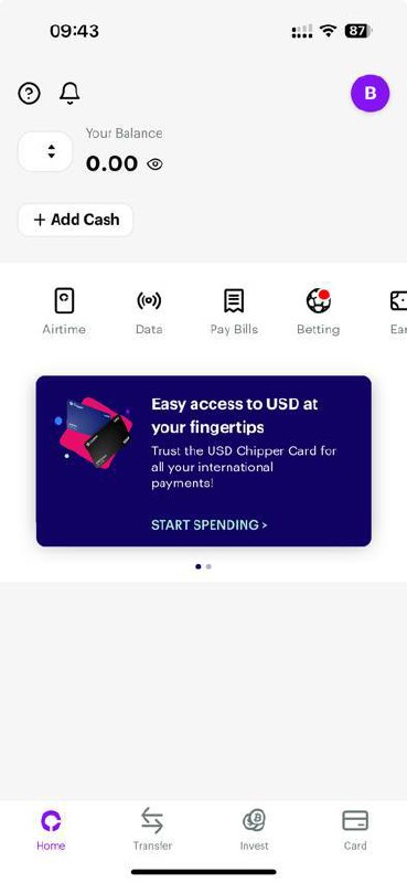 若你的Chipper Cash显示这样的界面，请入金等额1USD的NGN，在NGN账户界面Convert 1USD到USD账户，即可显示美国国旗，成功激活USD账户#ChipperCash🌠频道： @ArgunRiver🌌联系： @RightBankk