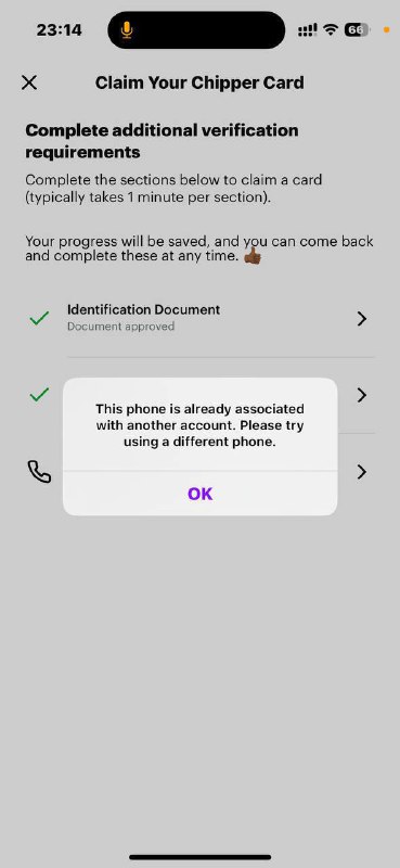 手机号已被钱包账户绑定？ 看看如何解决群友DP：发现上个月买的Airtel 绑定Chipper的时候弹出了已被绑定
