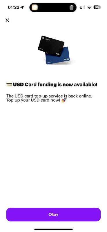 Chipper Cash USD卡充值余额现已恢复正常