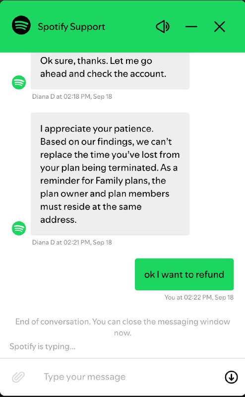 Spotify大规模封禁家庭管理员账号（任何地区），联系客服直接关闭对话且无法退款与解禁！Spotify开始全面打击家庭组共享行为！⛱️标签：#Spotify🌠频道：@ArgunRiver🌌投稿：@ArgunRiver_bot